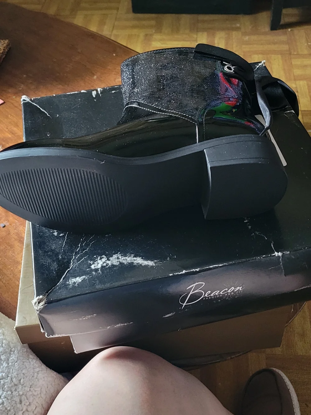 Beacon Black Glossy Rain Boots with Sparkle Shaft
